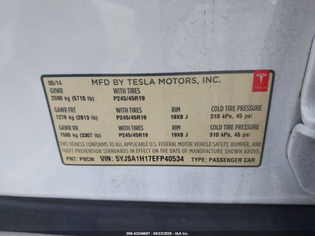 2014 TESLA MODEL S 5YJSA1H17EFP40534 Photo 8
