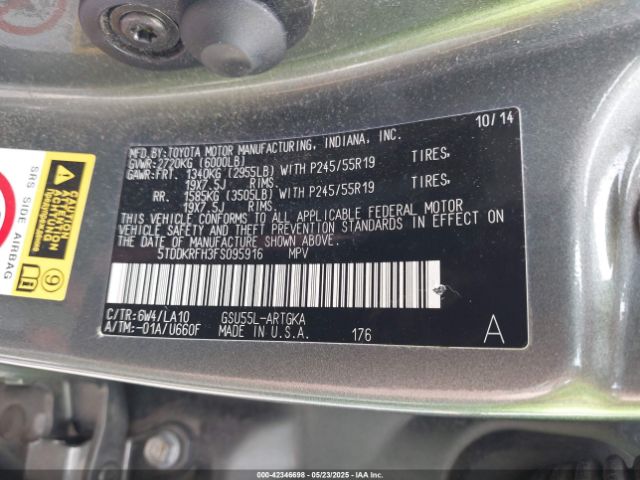 2015 TOYOTA HIGHLANDER 5TDDKRFH3FS095916 Photo 8