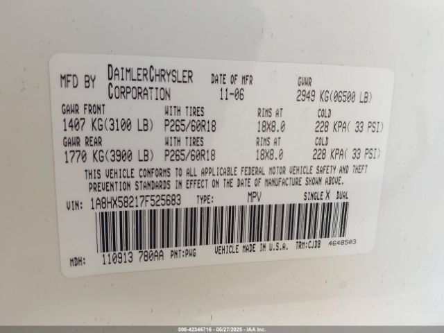 2007 CHRYSLER ASPEN 1A8HX58217F525683 Photo 8