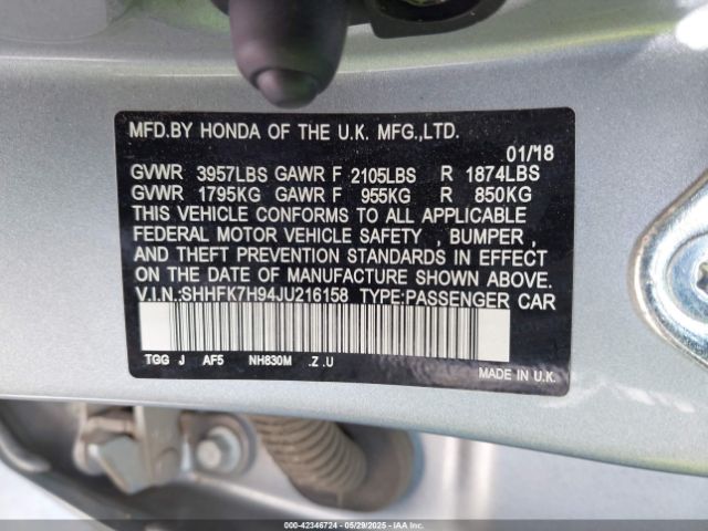 SHHFK7H94JU216158 Honda l15ba