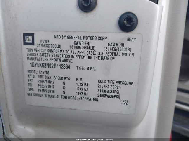 2002 CADILLAC ESCALADE 1GYEK63N02R112364 Photo 8