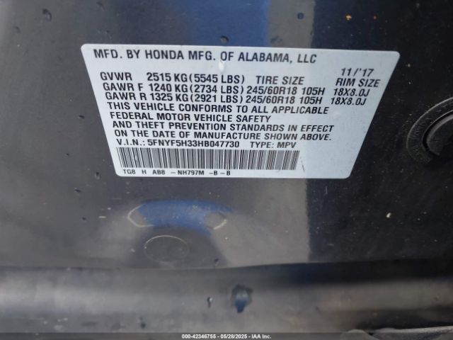 5FNYF5H33HB047730 Honda Pilot Ex