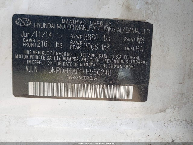 Hyundai dohc mpi nu 2015 5NPDH4AE1FH550248 Image 9
