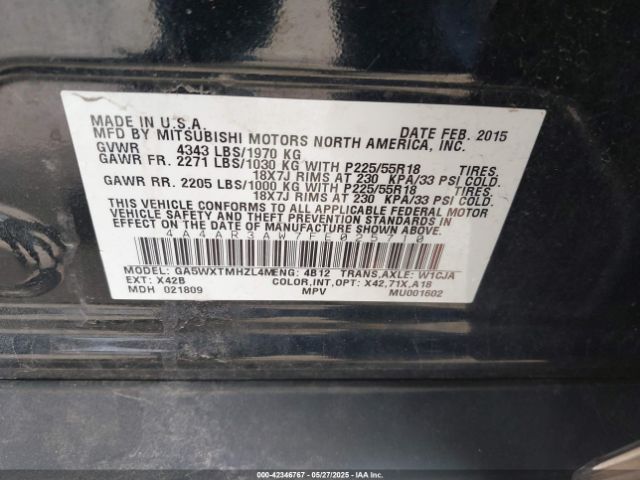 4A4AR3AW7FE025710 Mitsubishi dohc mivec