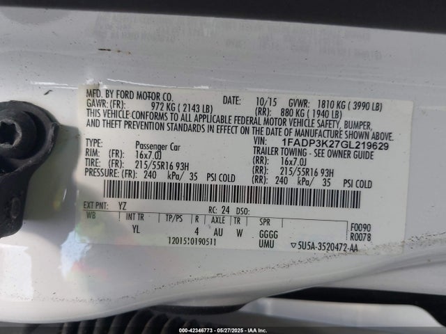 Ford FOCUS SE 2016 1FADP3K27GL219629 Image 9