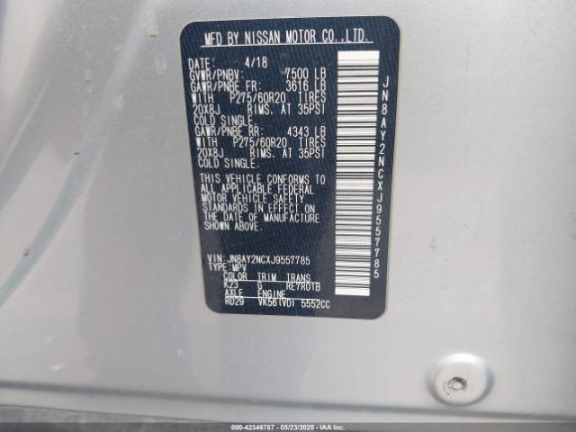JN8AY2NCXJ9557785 Nissan 2018