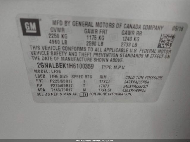 2GNALBEK1H6100359 Chevrolet EQUINOX LS