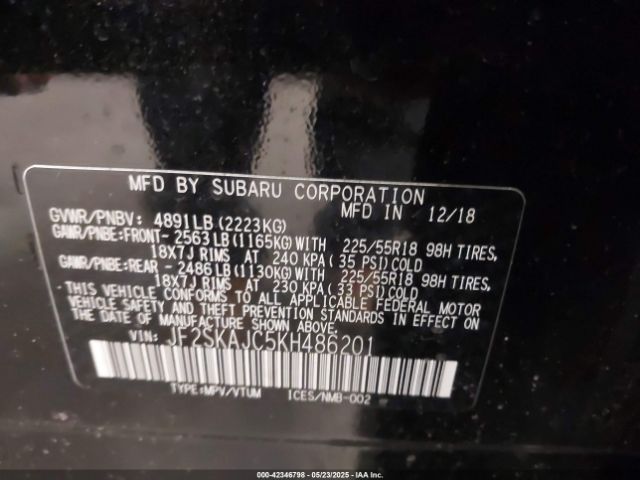 JF2SKAJC5KH486201 Subaru naturally aspirated u5