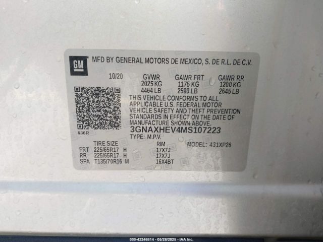 2021 CHEVROLET EQUINOX 3GNAXHEV4MS107223 Photo 8