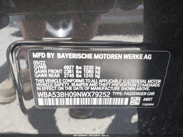 WBA53BH09NWX79252 BMW 530I