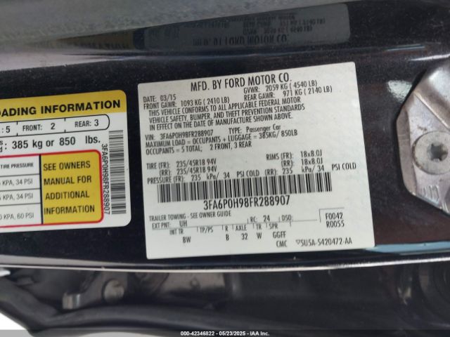 3FA6P0H98FR288907 Ford FUSION SE