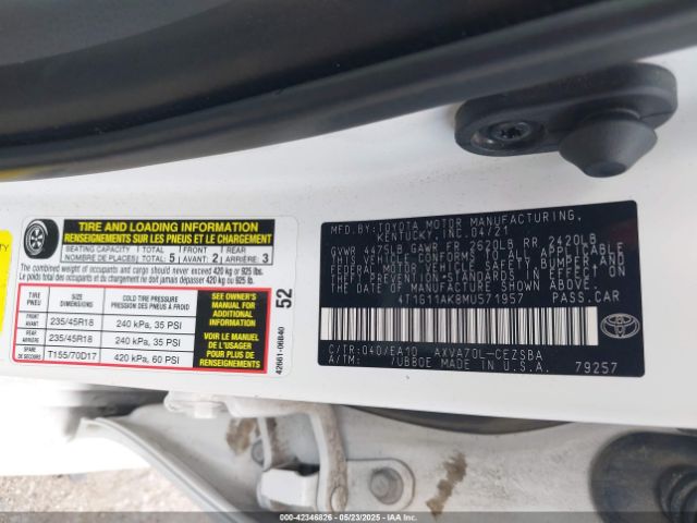 2021 TOYOTA CAMRY 4T1G11AK8MU571957 Photo 8