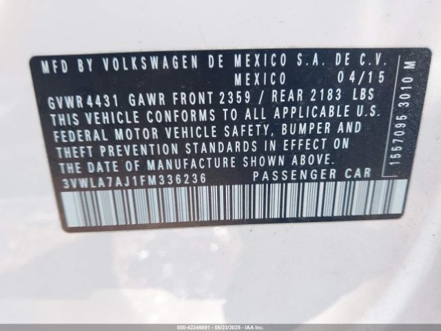 3VWLA7AJ1FM336236 Volkswagen 2015