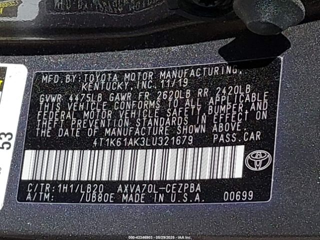 4T1K61AK3LU321679 Toyota CAMRY XSE