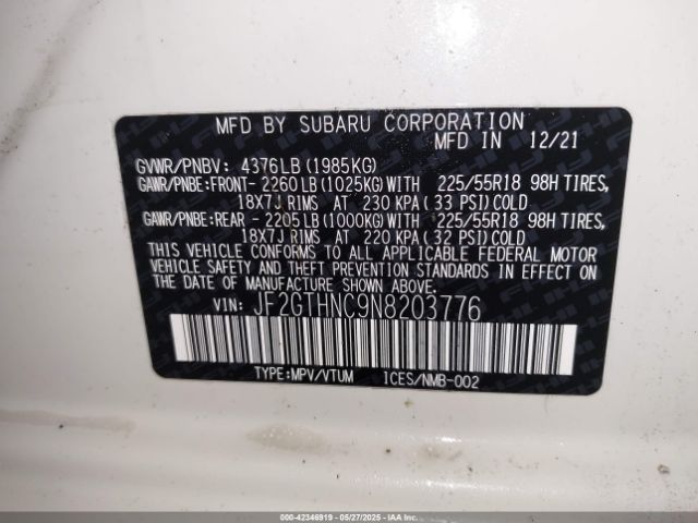 2022 SUBARU CROSSTREK JF2GTHNC9N8203776 Photo 8