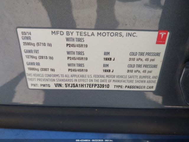 5YJSA1H17EFP33910 Tesla Model S P85