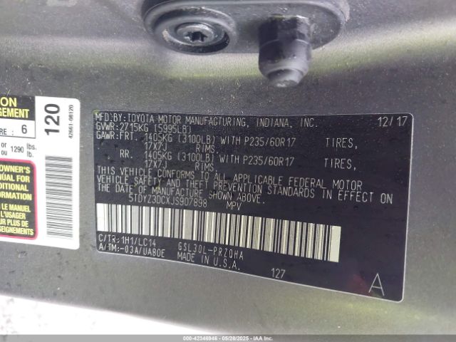 5TDYZ3DCXJS907898 Toyota 2gr-fks