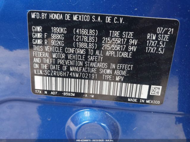 2022 HONDA HR-V 3CZRU6H74NM702191 Photo 8