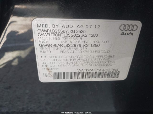2012 AUDI Q5 WA1DKAFP5CA135084 Photo 8