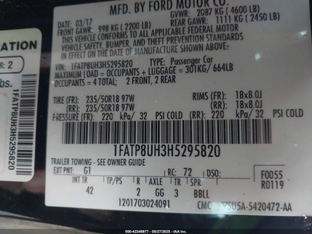 2017 FORD MUSTANG 1FATP8UH3H5295820 Photo 8