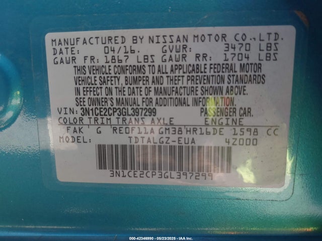 Nissan 2016 2016 3N1CE2CP3GL397299 Image 9