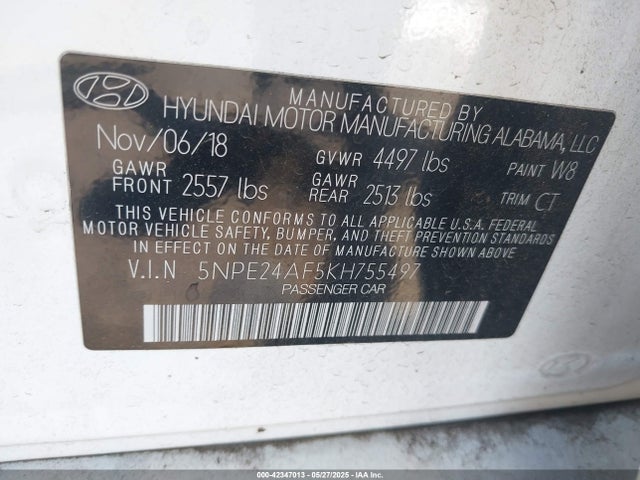 5NPE24AF5KH755497 Hyundai gdi theta-ii
