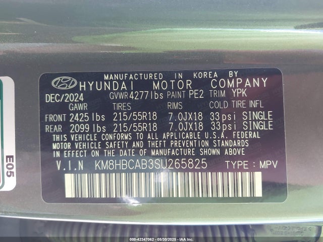 KM8HBCAB3SU265825 Hyundai mpi nu pe