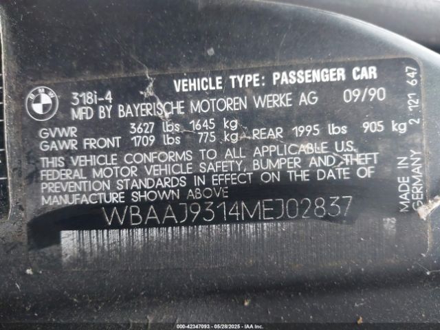 1991 BMW 318 WBAAJ9314MEJ02837 Photo 8