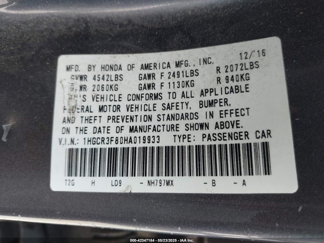 1HGCR3F80HA019933 Honda Accord Ex-l V6