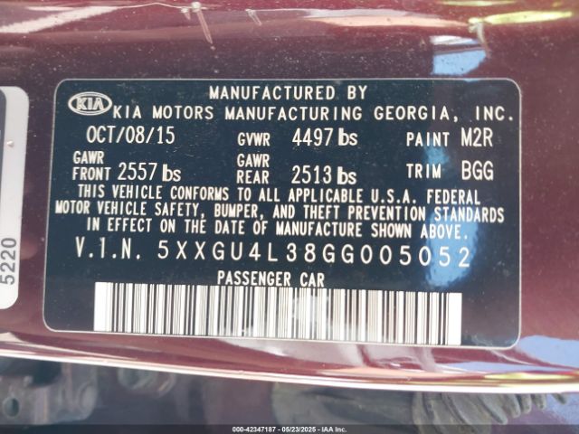 5XXGU4L38GG005052 KIA t-gdi theta ii