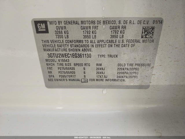 3GTU2WEC1EG361130 GMC l83 - vvt, afm (active fuel management), aluminum