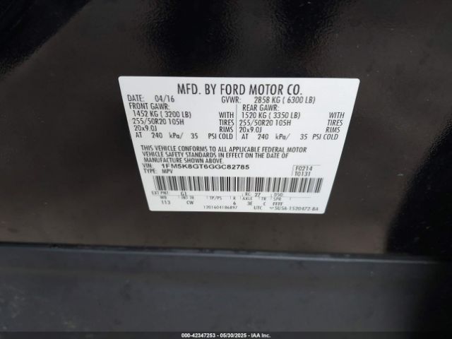 1FM5K8GT6GGC82785 Ford EXPLORER SPORT