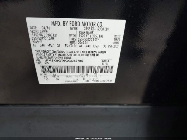 1FM5K8GT6GGC82785 Ford EXPLORER SPORT