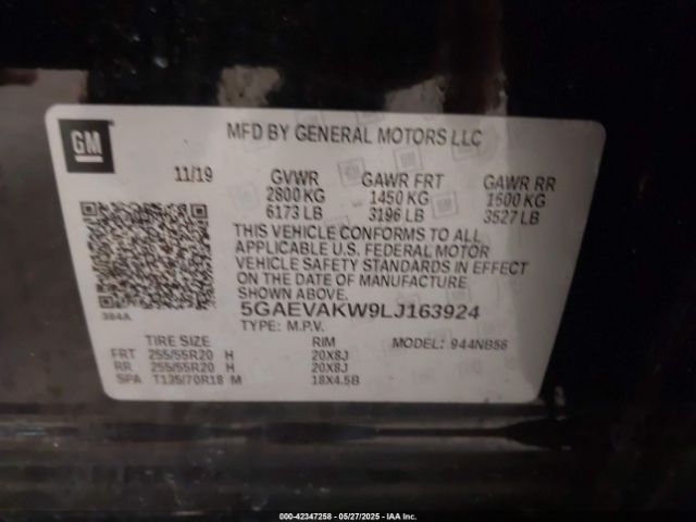5GAEVAKW9LJ163924 Buick lfy - spark ignited direct injection, atss, gen1