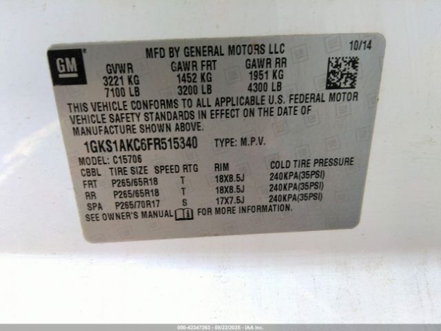 1GKS1AKC6FR515340 GMC YUKON SLE