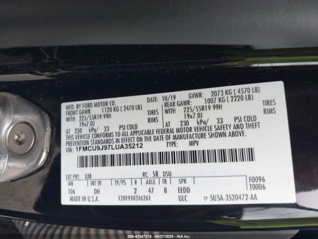 2020 FORD ESCAPE 1FMCU9J97LUA35212 Photo 8