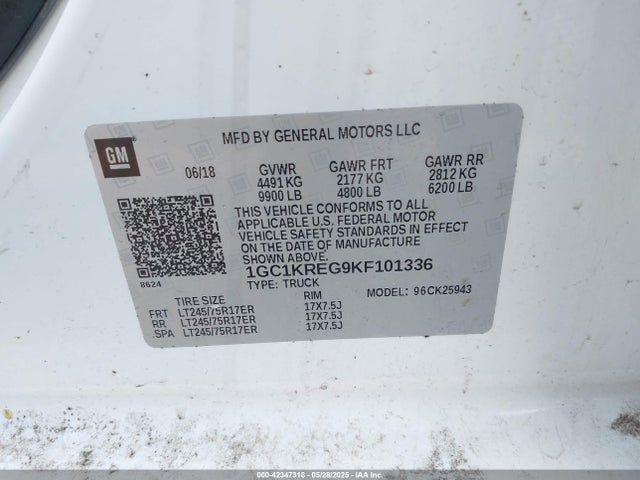 1GC1KREG9KF101336 Chevrolet l96 - e85 max, iron
