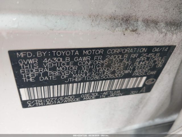 2014 LEXUS IS 250 JTHBF1D28E5035337 Photo 8