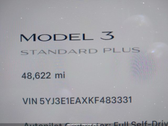 5YJ3E1EAXKF483331 Tesla Model 3 Long Range/mid Range/standard Range/standard Range Plus