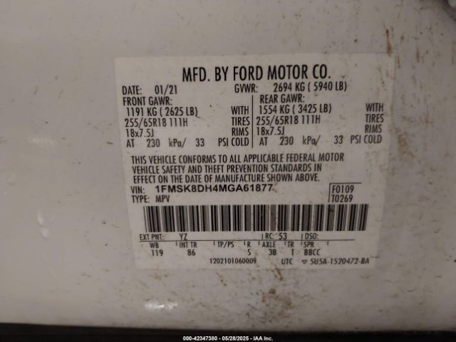 1FMSK8DH4MGA61877 Ford EXPLORER XLT