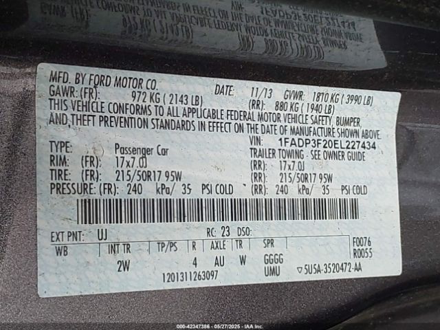 1FADP3F20EL227434 Ford FOCUS SE