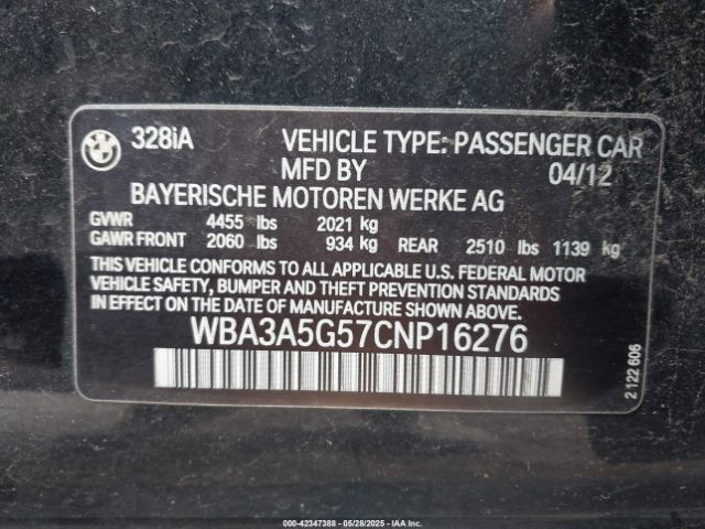 2012 BMW 328I WBA3A5G57CNP16276 Photo 8