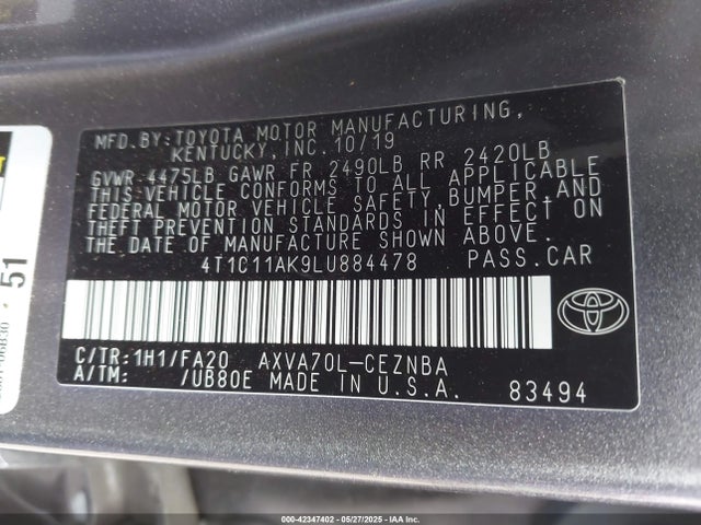 4T1C11AK9LU884478 Toyota a25a-fks