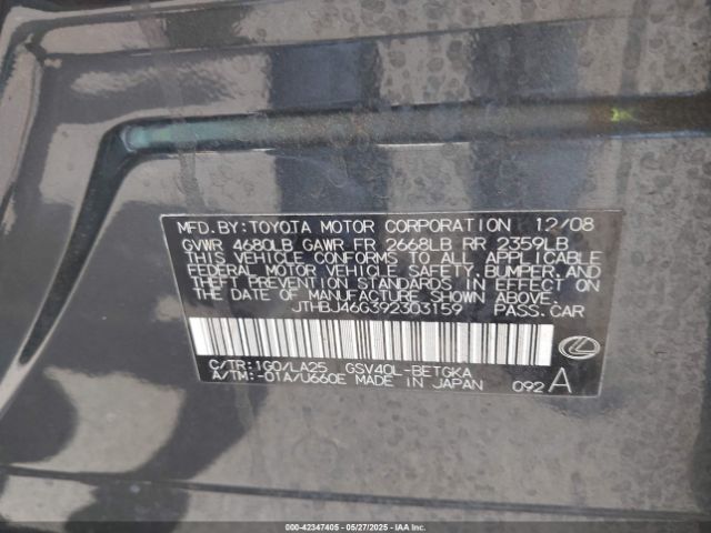 2009 LEXUS ES 350 JTHBJ46G392303159 Photo 8
