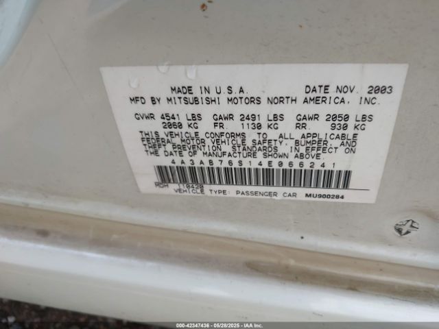 2004 MITSUBISHI GALANT 4A3AB76S14E066241 Photo 8