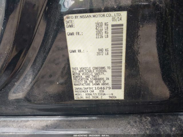 1N4AL3AP3FC104679 Nissan Altima 2.5/2.5 S/2.5 Sl/2.5 Sv