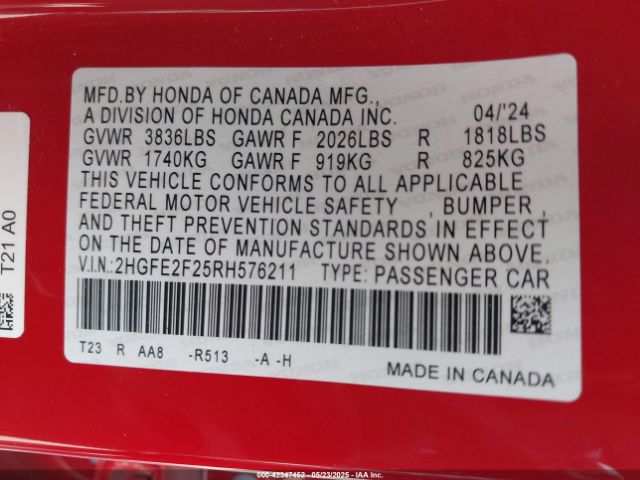 2HGFE2F25RH576211 Honda k20c2