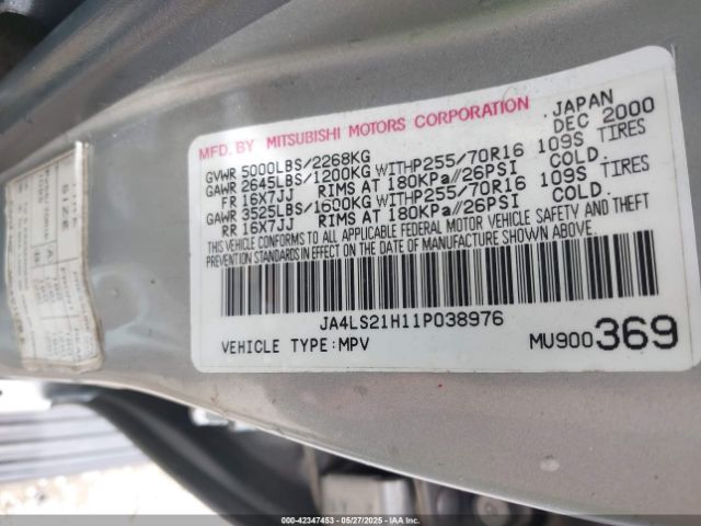 2001 MITSUBISHI MONTERO SPORT JA4LS21H11P038976 Photo 8