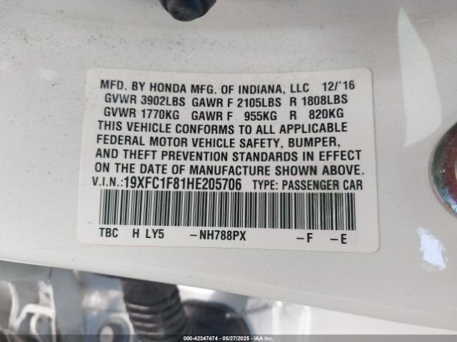 19XFC1F81HE205706 Honda Civic Ex-l