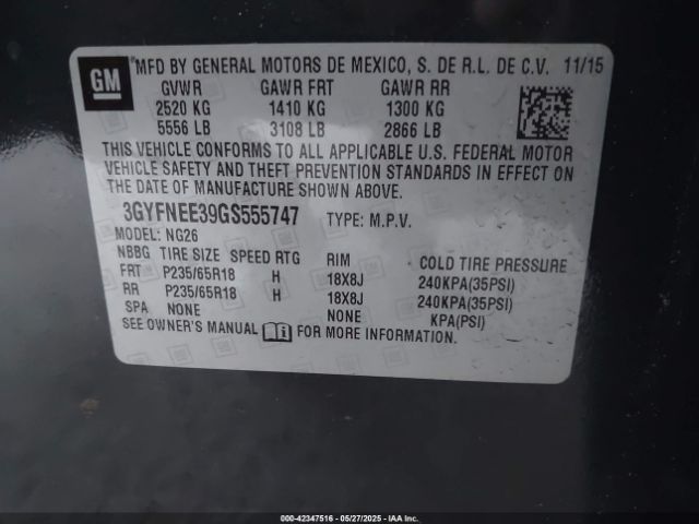 3GYFNEE39GS555747 Cadillac Srx Luxury Collection